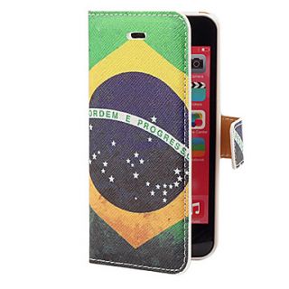 Vintage Brazil Flag Pattern PU Full Body Case with Card Slot and Stand for iPhone 5C