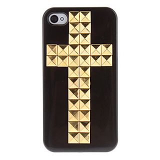 Golden Square Rivets Covered Cross Pattern Hard Case with Glue for iPhone 4/4S (Assorted Colors)