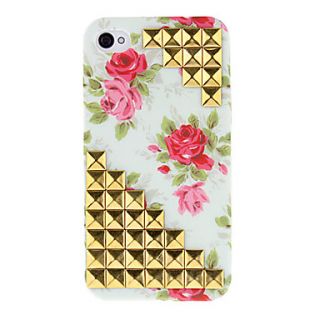 Aesthetic Style Golden Square Rivets Covered Beautiful Rose Pattern Hard Case with Glue for iPhone 4/4S