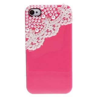 Simple Design Sweet Lace and Pearls Covered Hard Case with Nail Adhesive for iPhone 4/4S (Assorted Colors)