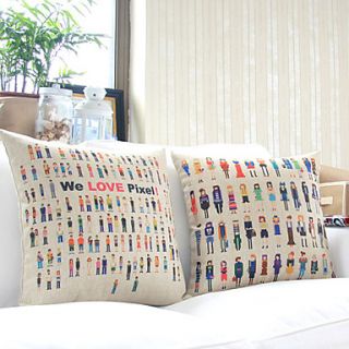 Set of 2 Pixel People Cotton/Linen Decorative Pillow Cover