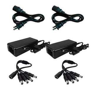 2 Pack AC/DC Power Adapter Power Supply (12V 3Amp) and 1 to 4 Power Splitter for CCTV Surveillance Security Cameras