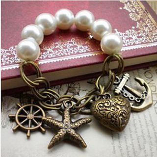 MISS U Womens Bronze Vintage Pearl Elastic Starfish Bracelet