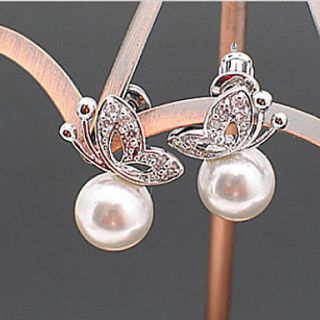 MISS U Womens White Butterfly Pearl Earrings