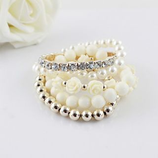 Amazing Multi Layers Pearls Rhinestone Flower Beads Womens Bracelet(More Colors)