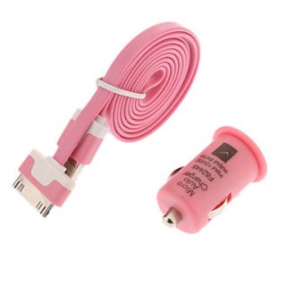 Portable USB Car Charger with USB to 30 Pin Cable for iPhone 4/4S (5V 1A,100cm,Assorted Colors)