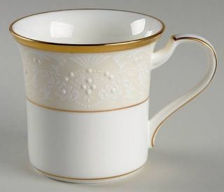 Noritake White Palace Mug, Fine China Dinnerware   White Enamel Decor On Cream R