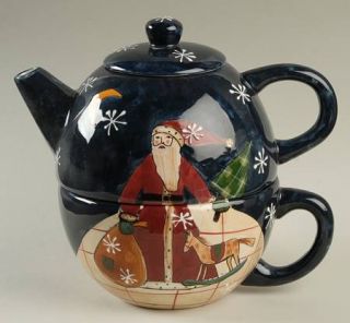 Folk Santa (Large Flakes) Individual Teapot & Lid with Cup, Fine China Dinnerwar