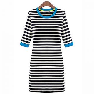 Womens New Style Sleeve Round Contrast Neck One piece Dress