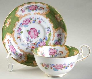 Royal Grafton Canton Footed Cup & Saucer Set, Fine China Dinnerware   Pink/Blue