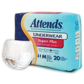 Attends Super Plus Medium Underwear (case Of 80) (Medium (fits 34 to 44 inche)Quantity Case of 80Extra large protective underwear with leakage barrierMaximum protectionConvenient and discreet incontinence aidBarrier leg cuffs provide ultimate protection 