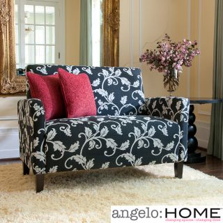 Angelohome Sutton Charcoal Black And White Vine Loveseat