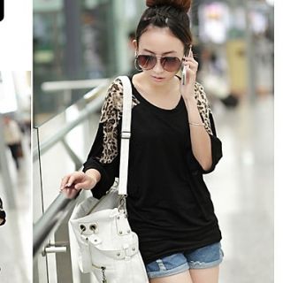 WomenS Loose Code   Fashion Yellow Leopard Sleeve Splicing T Shirt Shirt