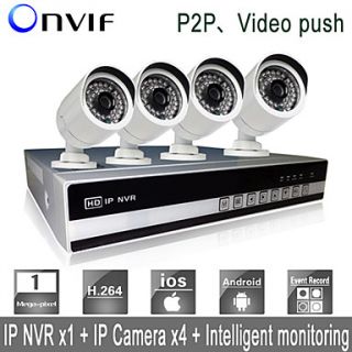 SINOCAM 4CH NVR and 720P P2P IP Camera Security System Kit Support Video Push