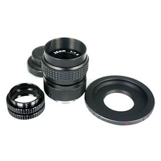 Black 25mm f/1.4 CCTV Lens for Fuji FX C Mount to Fuji FX adapter 2 Macro Rings