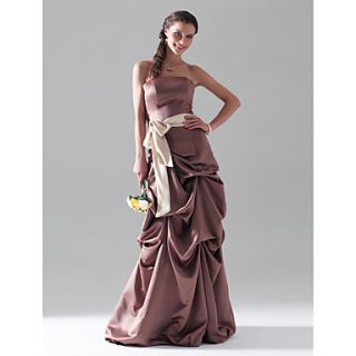 A line Strapless Floor length Sleeveless Satin Prom Dress