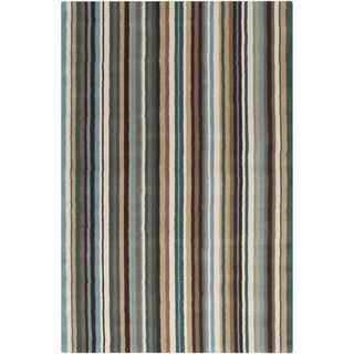 Hand crafted Casual Green/brown Stripe Wentzville Wool Rug (8 X 11)