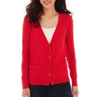 A.N.A Long Sleeve Button Front Cardigan   Petite, Tomato, Womens