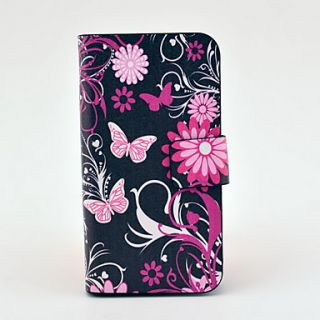 Flower Butterfly Pattern Full Body Leather Tpu Case for iPhone 4/4S