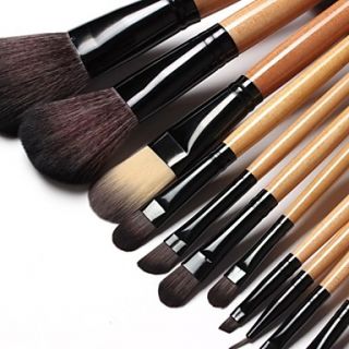 15Pcs Makeup Brush Set Synthetic Hair Natural Timber Handle in Black Leather Bag
