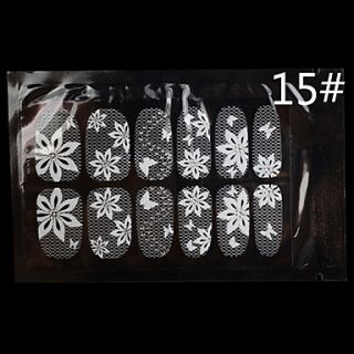 12PCS White Lace Transparent with Rhinestone Glitter Wedding Nail Stickers FlowerButterfly