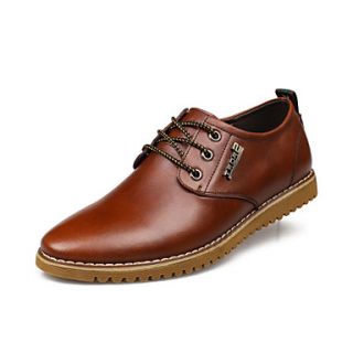 Mens Leather Flat Heel Comfort Oxfords Shoes With Lace up
