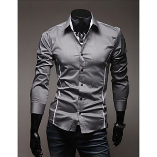 Langdeng Casual Slim Long Sleeve Shirt(Gray)