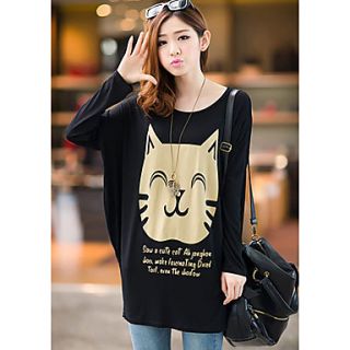 Uplook Womens Casual Round Neck Black Animal Print Loose Fit Batwing Long Sleeve T Shirt 320#