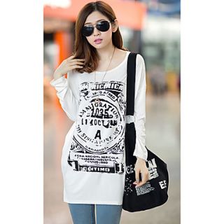 Uplook Womens Casual Round Neck White Cartoon Pattern Loose Fit Batwing Long Sleeve T Shirt 325#