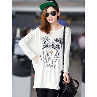 Uplook Womens Casual Round Neck White Cartoon Pattern Loose Fit Batwing Long Sleeve T Shirt 321#