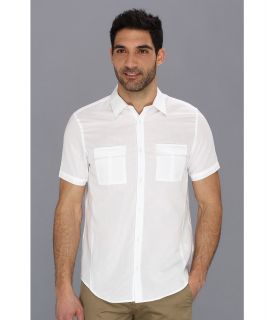 Calvin Klein YD Cotton Linen Chambray Slub Shirt Mens Short Sleeve Button Up (White)