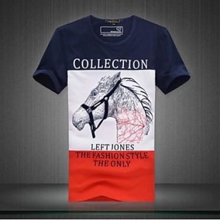Mens Round Neck Casual Contrast Color Splicing Short Sleeve T shirt