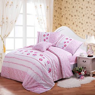 Duvet Cover Set for Kids, 100% Cotton Contemporary Style Embroidery Print Floral Princess