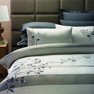 Duvet Cover Set, 3 Piece Country Leaves Embroidery Polyester