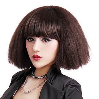 Fancy Ball Capless Synthetic Party Wig Capless Short Brown Curly Shaggy haired Bob Wig Full Bang