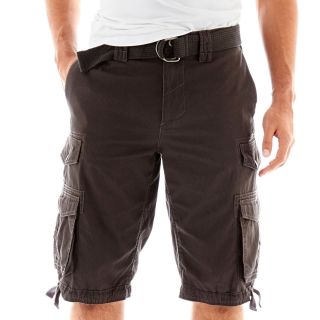 Chalc Belted Dobby Cargo Shorts, Grey, Mens