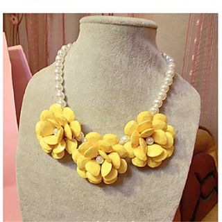 Daphne Fashion Candy Colored Camellia Flower Dress Pearl Clavicle Chain Necklace (Screen Color)