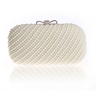 Jiminy Womens Simple Top Grade Pearl Evening Clutch Bag(White)