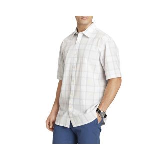Van Heusen Short Sleeve Textured Plaid Shirt, Gray, Mens