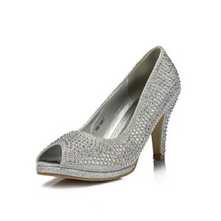Paillette Womens Wedding Stiletto Heel Peep Toe Pumps/Heels With Rhinestone Shoes