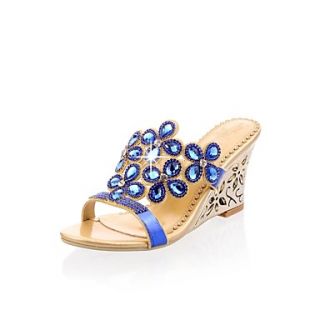 Faux Leather/Sparkling Glitter Womens Wedge Heel Open Toe Sandals with Rhinestone Shoes(More Colors)