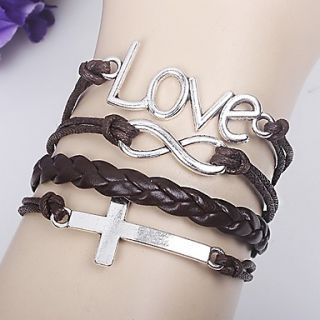 Shining Infinity Style Cross Of Redeeming Love Handmade Leather Bracelet (Brown)
