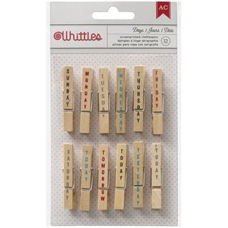 Whittles Clothespins .25x1.875 12/pkg days Of The Week Screenprinted