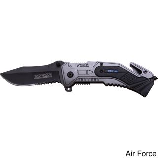 Tac force 4.5 inch Assisted Opening Folding Rescue Knife (Grey (Air Force), Camo (Sniper), Orange (EMT), Red (Fire Department), Blue (Navy), Black (Special Force)Blade materials Stainless steelHandle materials AluminumBlade length 3 inchesHandle length
