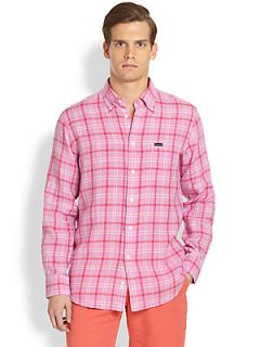 Faconnable Linen Plaid Sportshirt   Pink