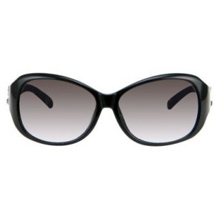 Womens Rectangle Sunglasses with Rhinestone Detail   Black