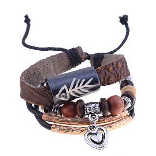 Lureme Fish Carve Heart Charming Braided Leather Bracelet