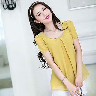 LCL Casual Loose Fit Chiffon Short Sleeve Shirt(Yellow)