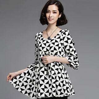 LCL Casual 3/4 Sleeve Floral Print Ruffle Knitted High Waist Dress (Screen Color)