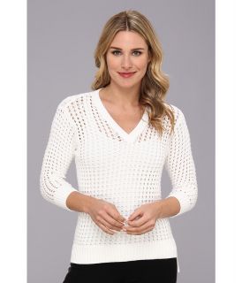 MICHAEL Michael Kors V Neck Boxy Mesh Sweater Womens Sweater (White)